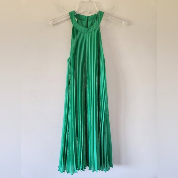 TED BAKER | Jelty A-Line Halter Dress Pleated Green Sz 6 - Picture 1 of 8